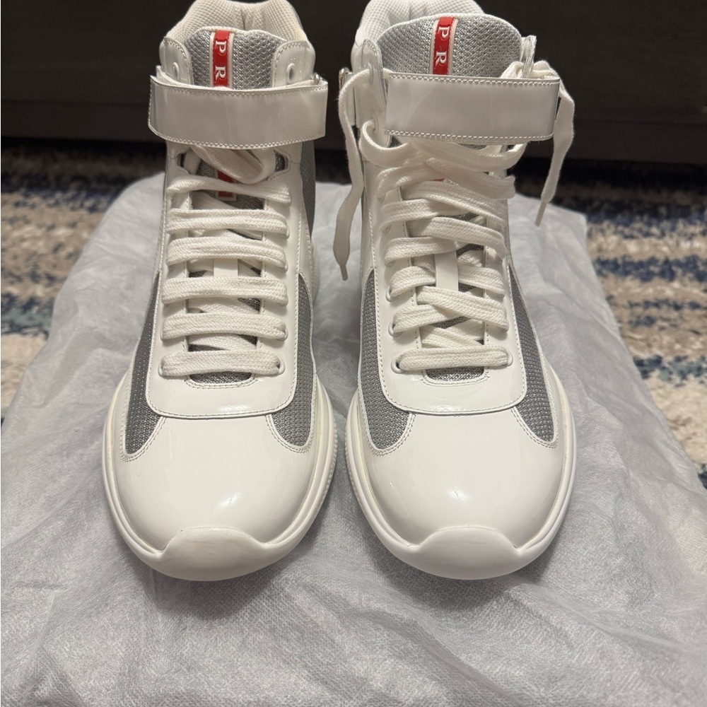 Prada America’s Cup Patent Leather High-Top Sneakers